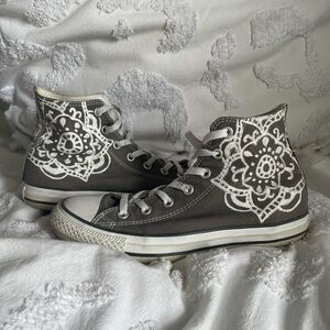 🪬🩶 Hand-Painted Gray High-Top Converse